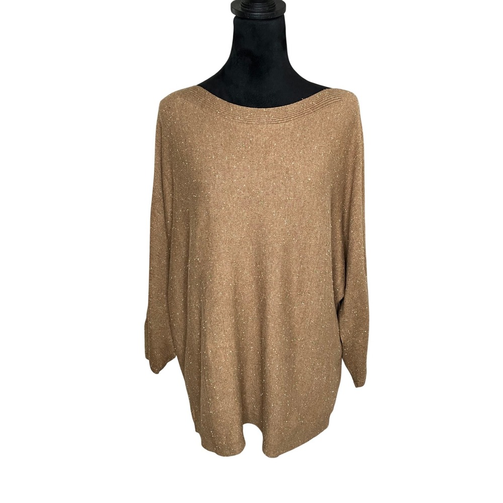 J. Jill Boat Neck Dolman Sleeve Pullover Sweater Camel Flecked Womens Size Large